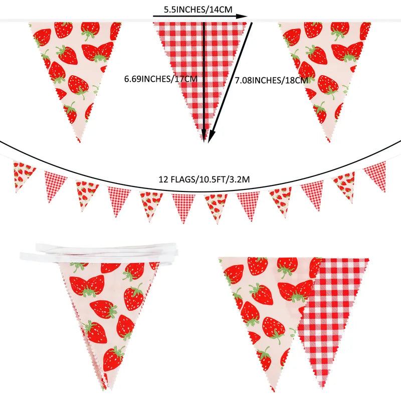 Sweet Strawberry Fabric Banner Wall Decor for Girl Birthday Baby Shower