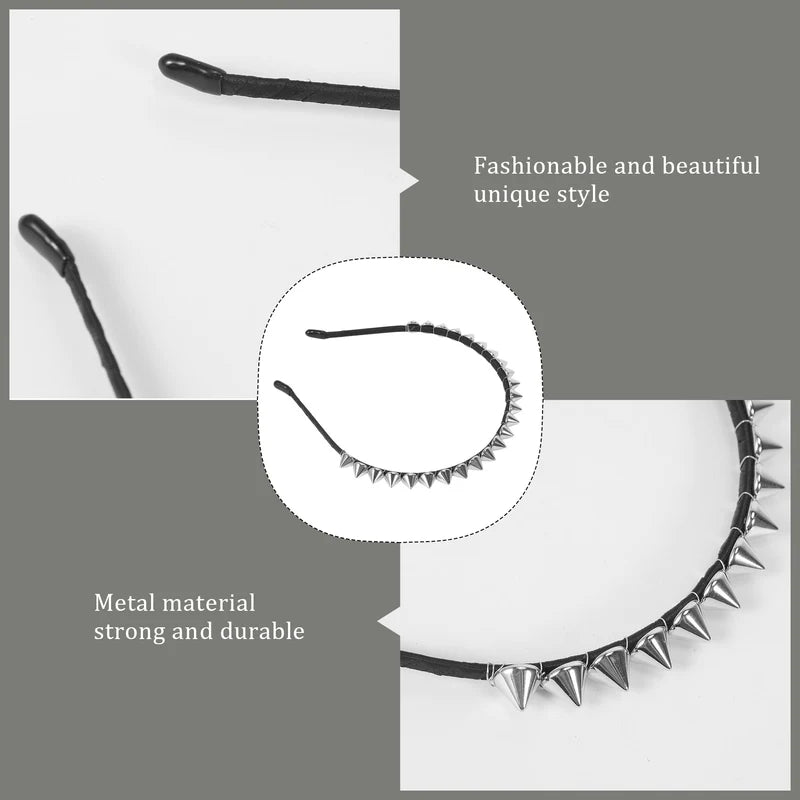 Metal Rivet Headband Punk Hair Accessory with Spike Studs for Women