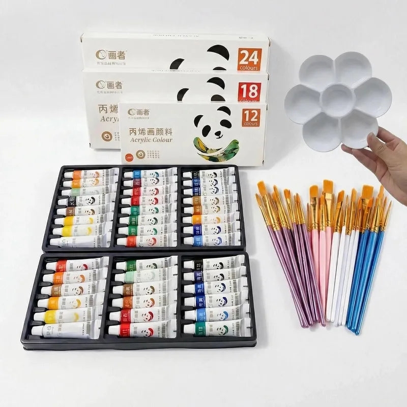 Art Painting Kit with Acrylic Paints and Brushes - Multiple Colors for Artists & Beginners