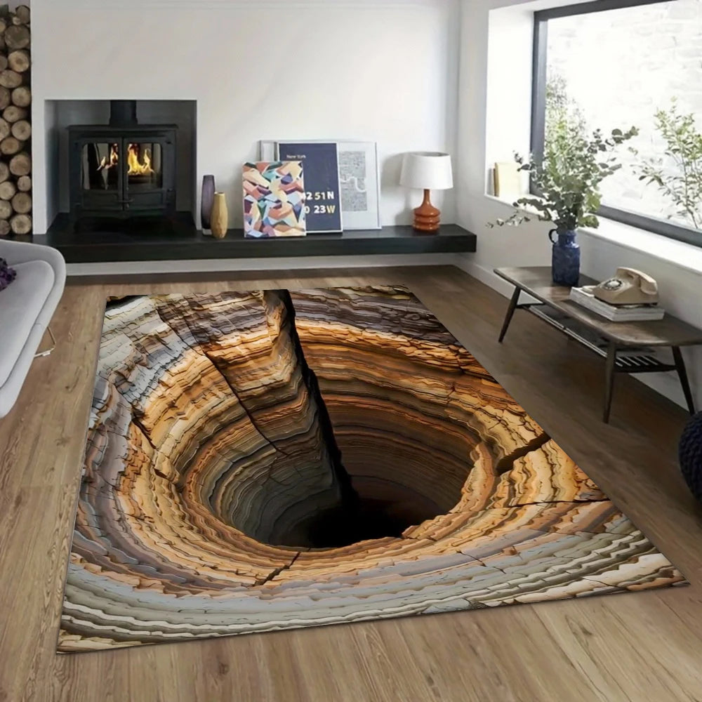 3D Hole Illusion Rug - Realistic Cave Floor Carpet for Living Room & Home Decor