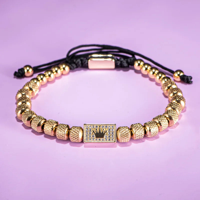 Luxury Micro-Set Bead Bracelet with Adjustable Size Men’s Braided Jewelry