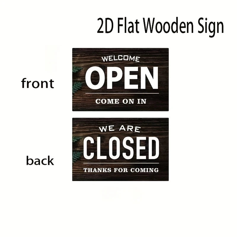Double-Sided Wooden Business Signboard Open Closed Store Sign Doorplate Decor