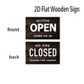 Double-Sided Wooden Business Signboard Open Closed Store Sign Doorplate Decor