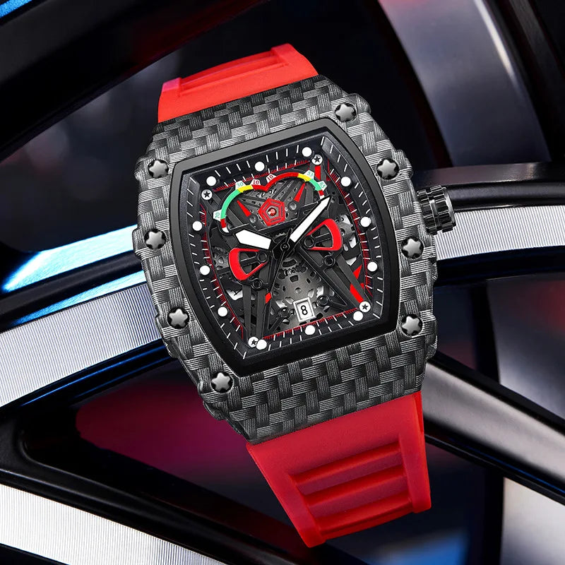 Men's Waterproof Glow Watch with Personalized Silicone Wine Barrel Design