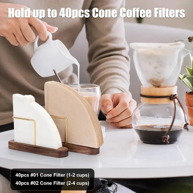 Walnut Coffee Filter Holder Stand for V60 Paper Filters Kitchen Storage