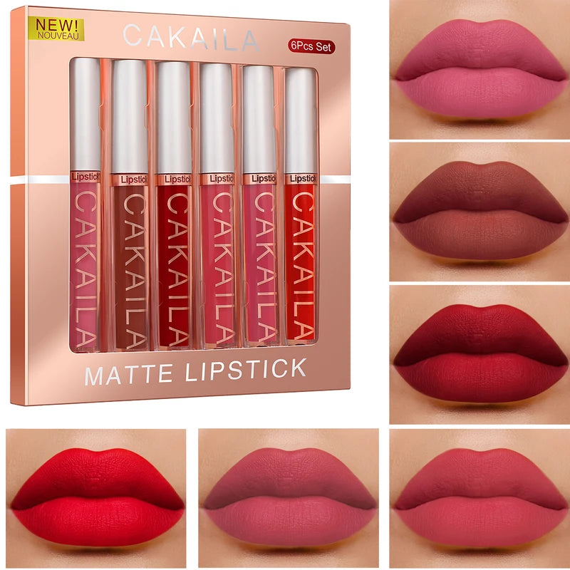 6-Color Liquid Matte Lip Gloss Set Waterproof Long-Lasting Velvet Lipstick