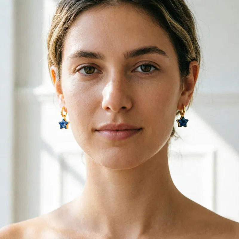 Stainless Steel Huggie Earrings for Women Blue Star Small Hoop Jewelry