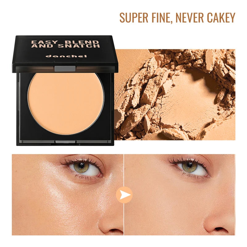 Matte Full Coverage Pressed Powder Foundation with Puff - Waterproof 24H Oil Control
