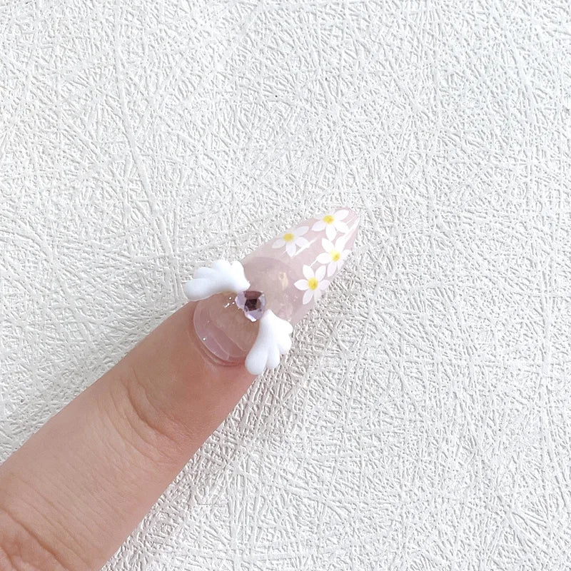 30PCS White & Black 3D Acrylic Angel Wings Nail Art Charms for Manicure Decoration