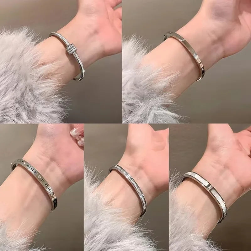 Silver Color Stainless Steel Bangle Bracelet for Women Girls - Waterproof Fashion Jewelry Gift