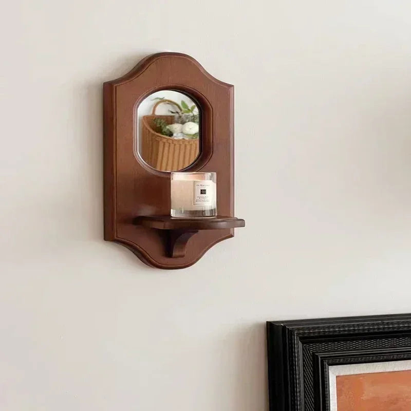 Vintage Wall Mirror with Wooden Aromatherapy Candle Holder and Shelf