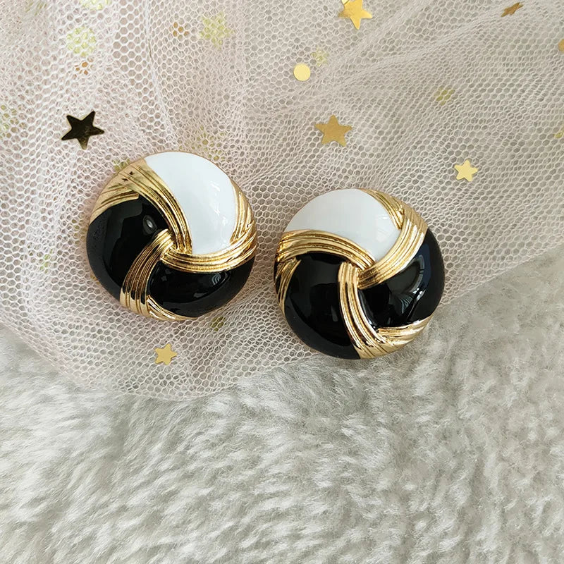 Vintage Geometric Clip-On Earrings Without Ear Holes Oversized Round Ear Clips