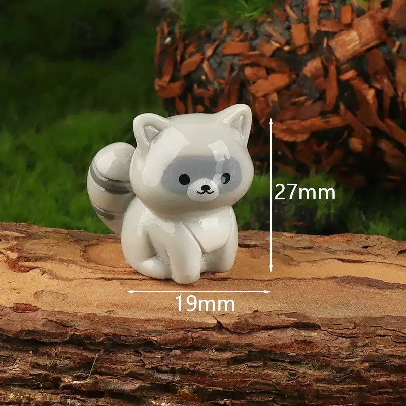 Mini Raccoon Resin Figurines Set - Small Animal Ornaments for Micro Landscape Decor