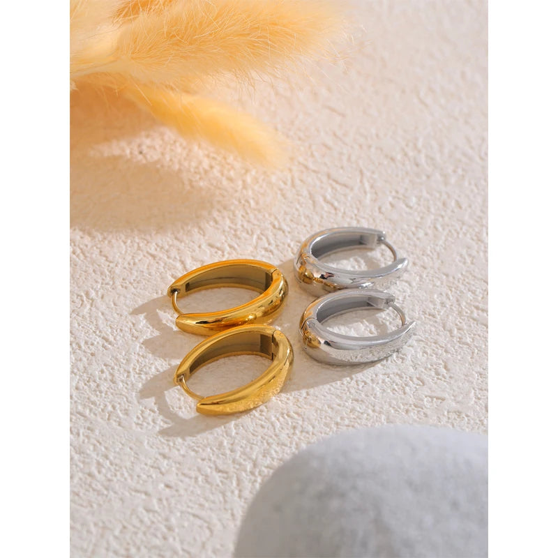 Geometric U-Shape Hoop Earrings - 18K Gold PVD Plated Stainless Steel Jewelry