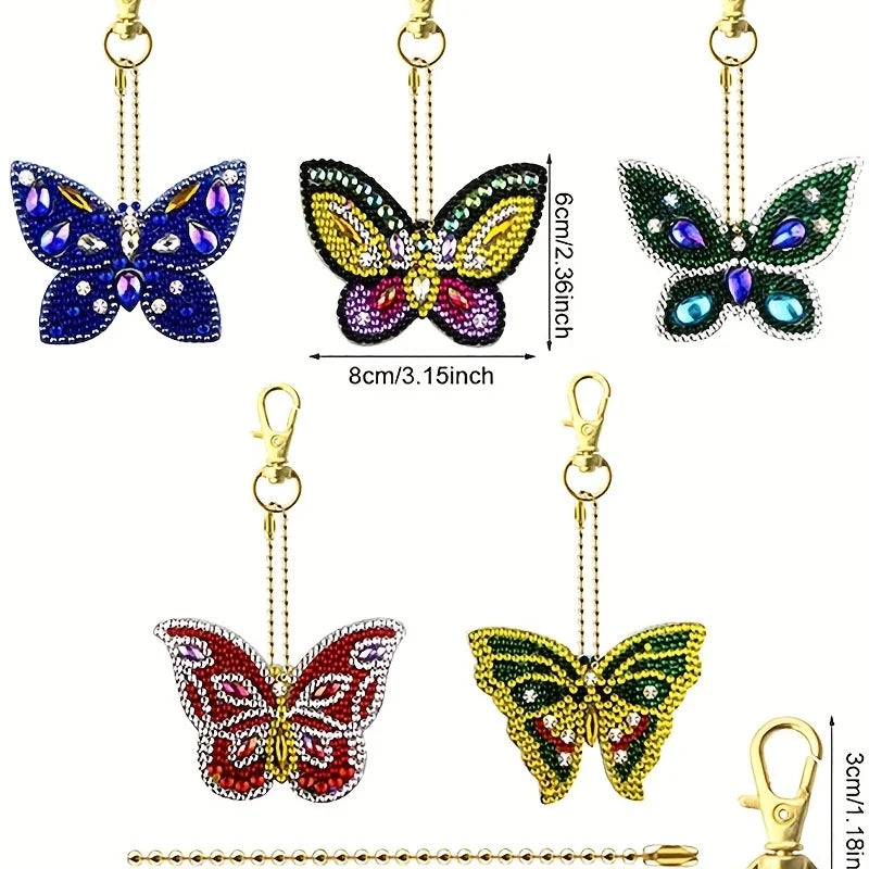 DIY Diamond Painting Butterfly Keychain Kit - 5 Pieces, Christmas & Gift Set