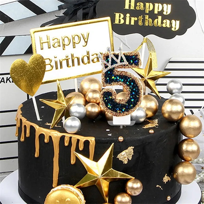Luxury Crown Number Birthday Candles Glitter Cake Topper for Celebration