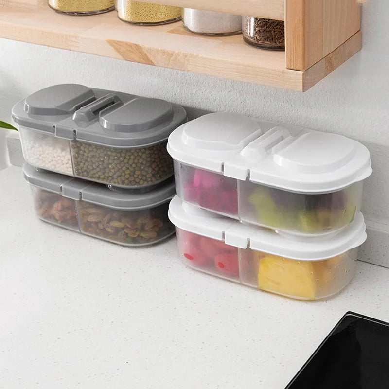 Double Compartment Food Storage Container with Sealed Lid - Plastic Snack Box for Lunch and Snacks