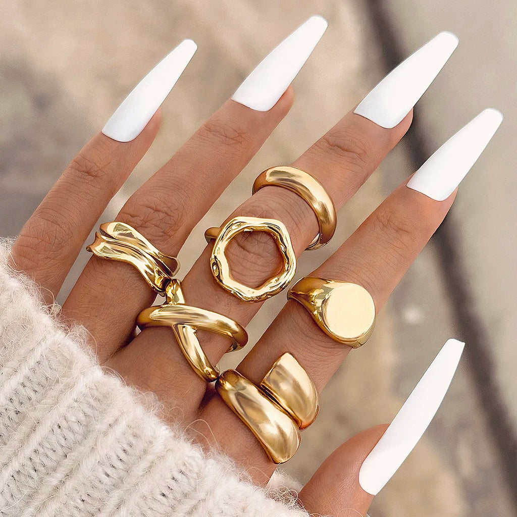 Women’s Gold Irregular Intersect Ring Set - 6 Piece Party Jewelry