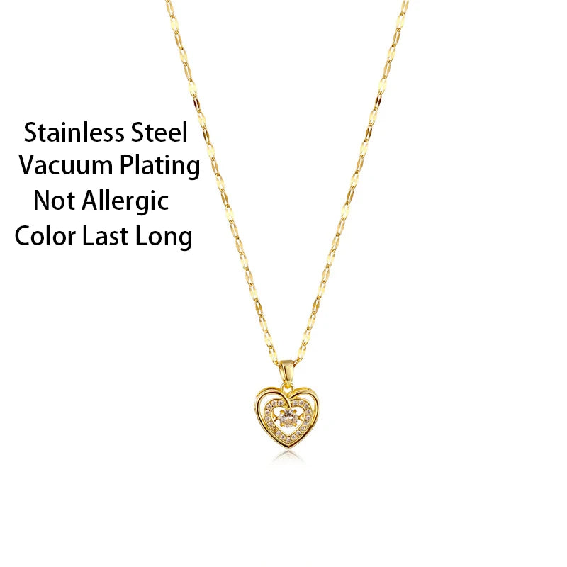 Cute Heart Pendant Necklace for Women Stainless Steel Clavicle Chain Wedding Jewelry