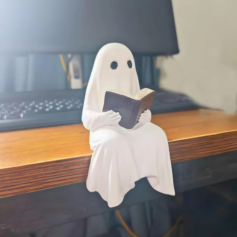 Halloween Ghost Reading Statue Ornament for Home & Holiday Decor