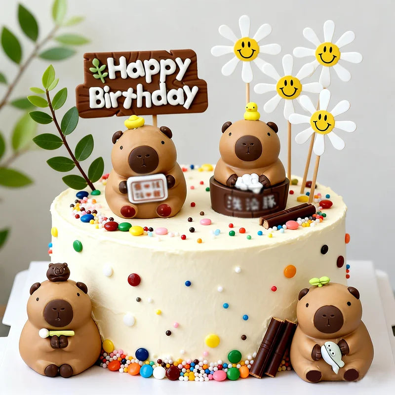 Capybara Cake Decorations Set - Kids Birthday Cake Topper & Ornaments