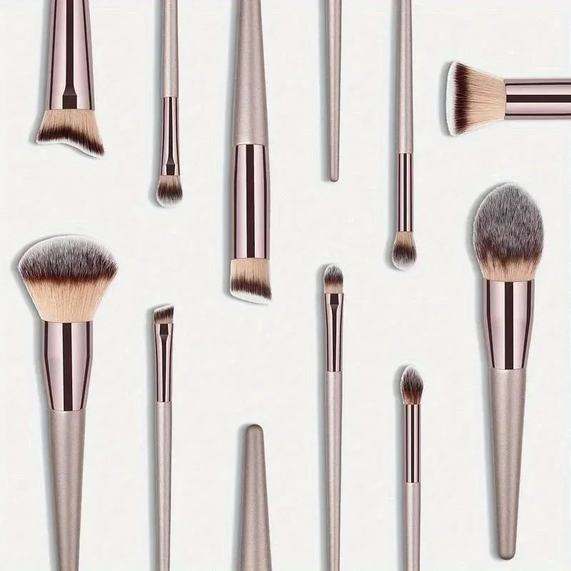 10-Piece Makeup Brush Set with Champagne Gold Handles - Vegan, Cruelty-Free Face & Eye Tools