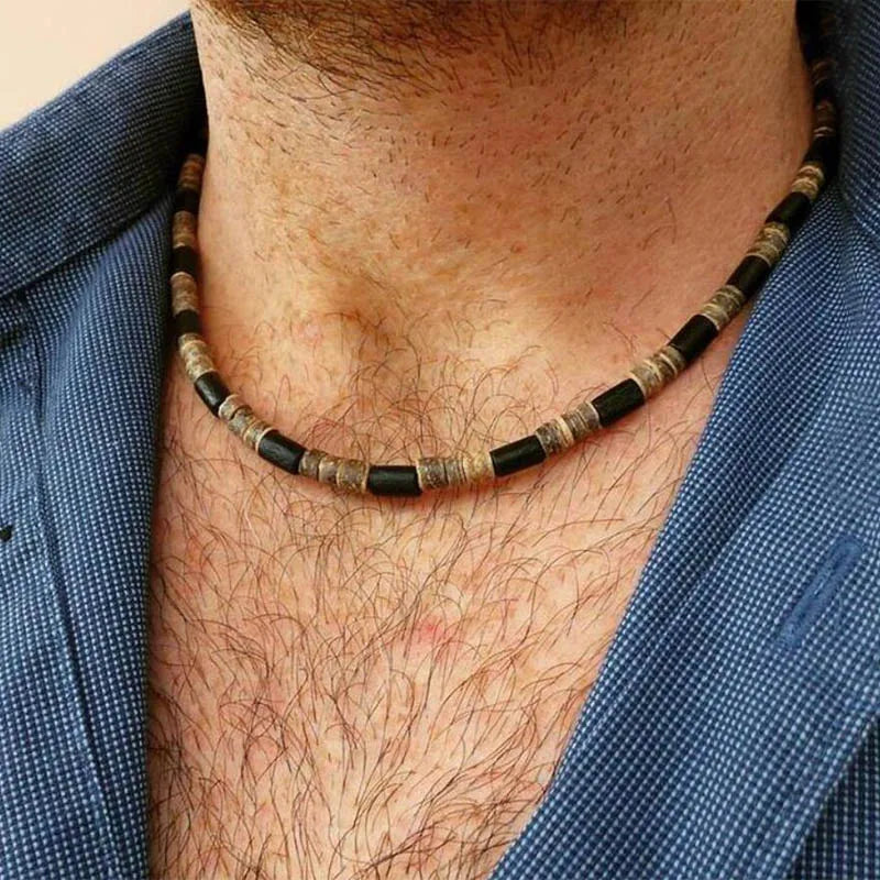 Natural Coconut Husk Necklace for Men Handmade Short Choker Collar - Gift for Him