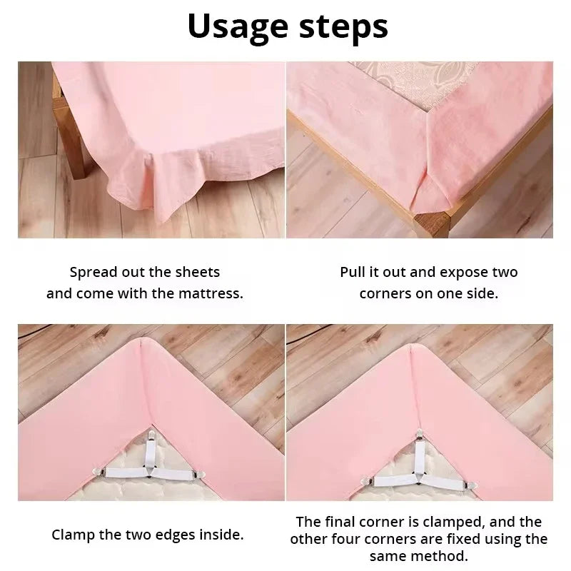 Elastic Bed Sheet Clips Set - Adjustable Fasteners for Fitted Sheets, 4-Pack