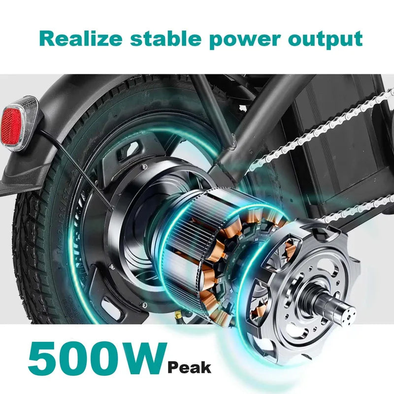 Folding Electric Bicycle 20MPH 560W Motor 48V Removable Battery 14-Inch Commuter Bike