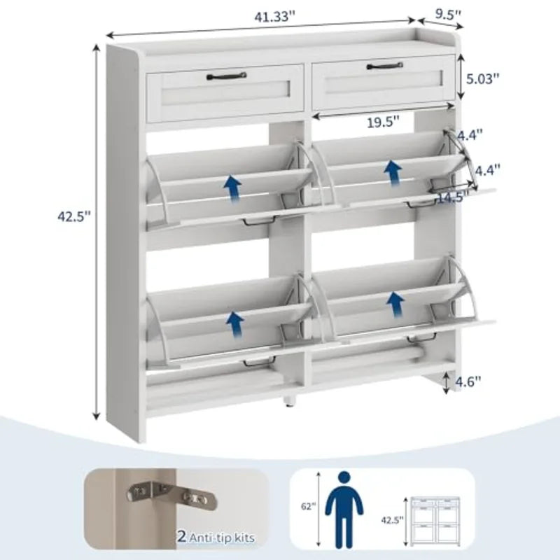 Wooden Shoe Cabinet with 2 Drawers - Space-Saving Entryway Storage