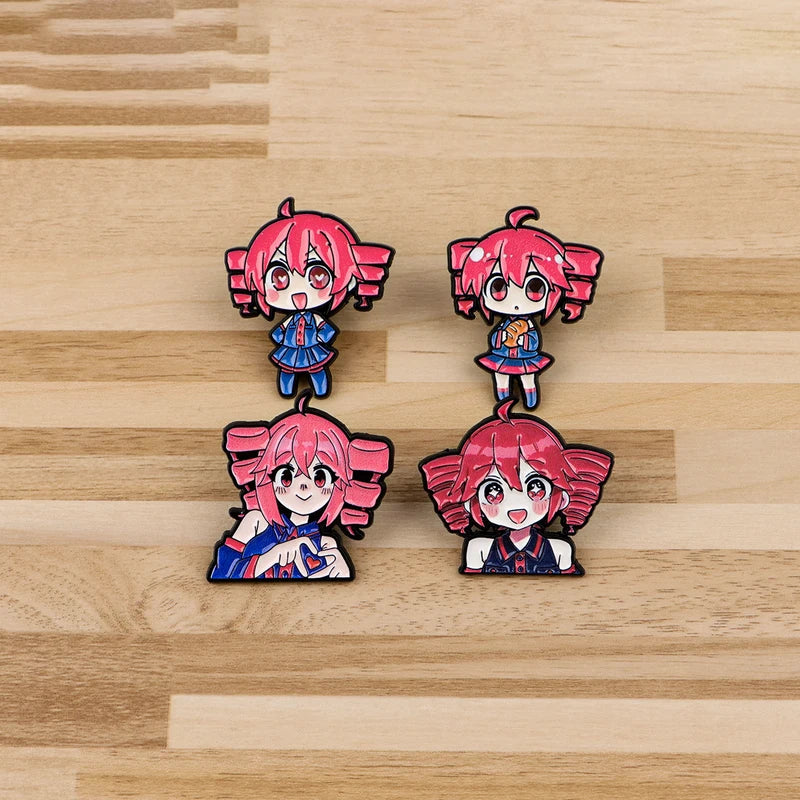 Cute Anime Girl Enamel Pin Set - Cartoon Pink Hair Badge Brooch Jewelry