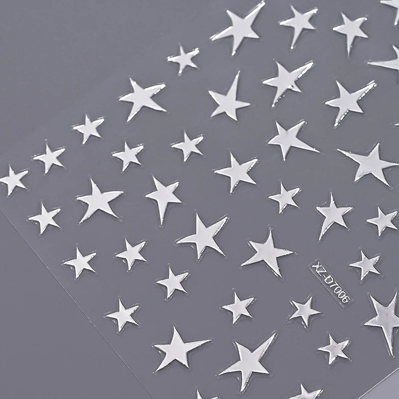 12pcs 3D Metallic Nail Stickers Chrome Stars Hearts Irregular Flames Self-Adhesive Manicure Decals