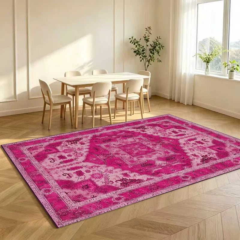 Vintage Oriental Medallion Area Rug Bright Pink Fuchsia Non-Slip Floor Mat