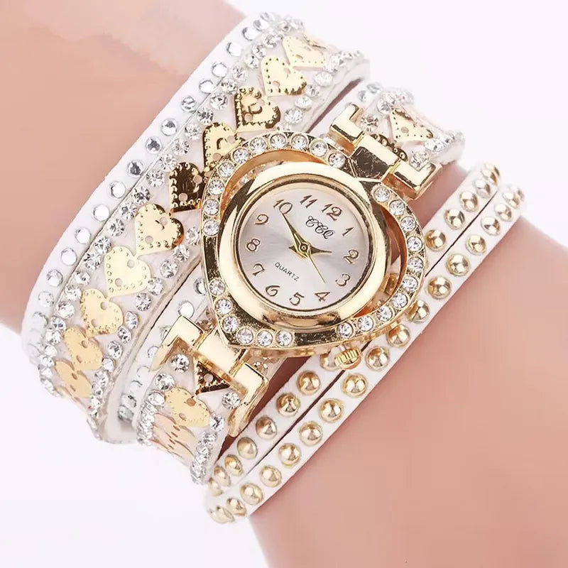 Fashion Rhinestone Heart Dial Women’s Watch with Velvet Band