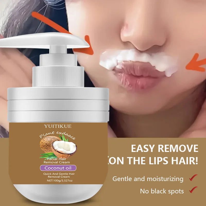 Facial Hair Removal Cream 100g - Gentle, Quick & Non-Sticky with Coconut Oil