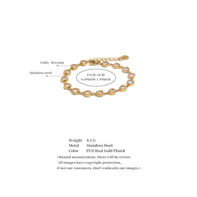 Heart Cubic Zirconia Waterproof Bracelet Bangle Stainless Steel Jewelry Gift
