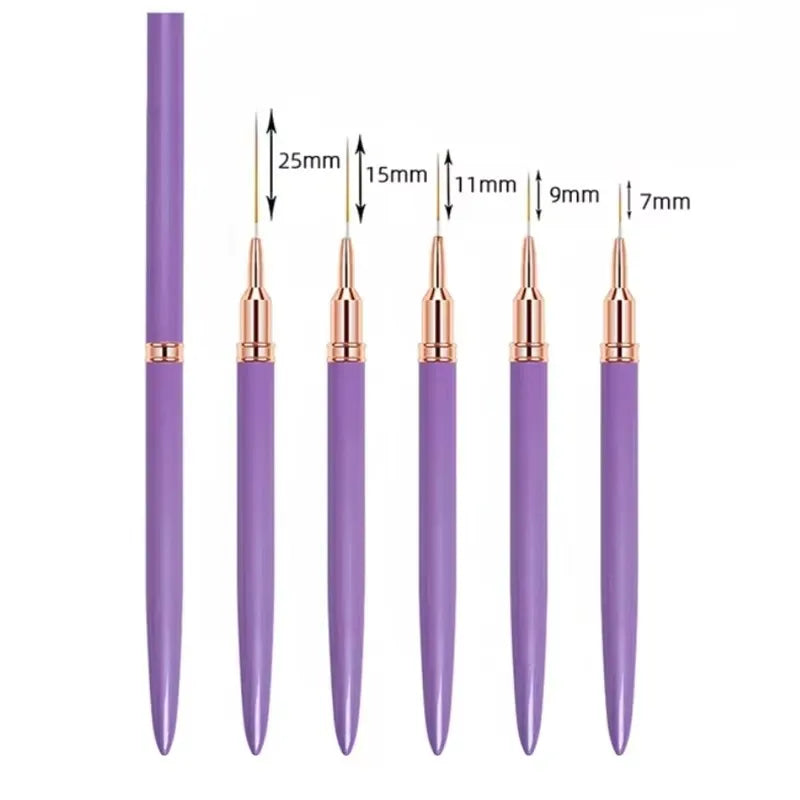 Professional Nail Art Liner Brush Set with 5 Sizes - Fine Detail Painting & French Stripe