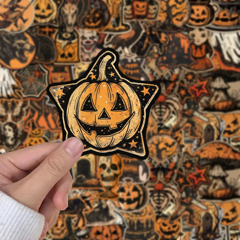 50PCS Waterproof Halloween Stickers Pumpkin Witch Handmade Phone Laptop Luggage Decals