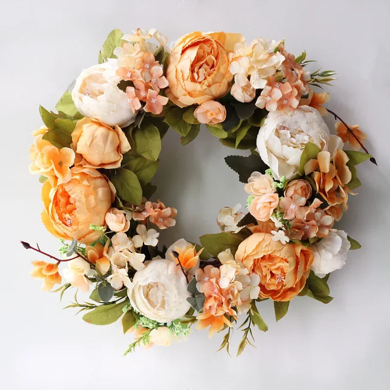 Artificial Peony Wreath Door Decoration - 40cm Silk Flower Wall Hanging for Wedding & Home Decor