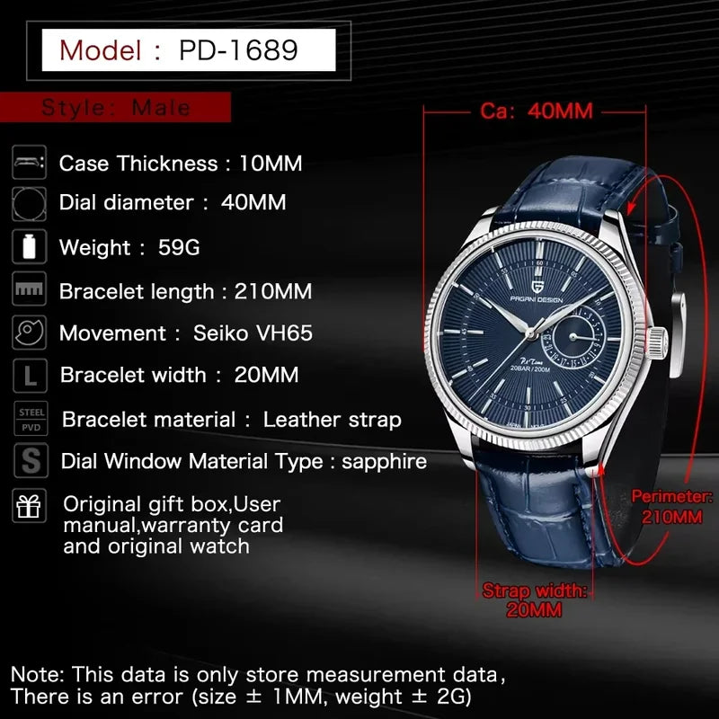 Men's Luxury Quartz Watch 40mm Stainless Steel Waterproof Business Timepiece