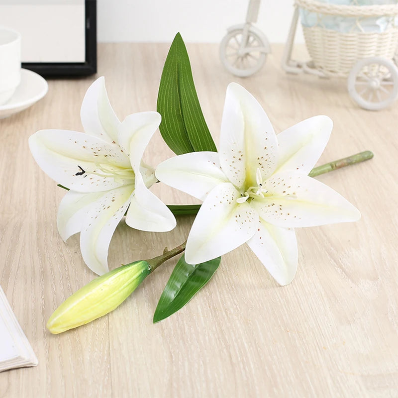 Artificial Lily Branch Flowers - Real Touch White Fake Flowers for Wedding Garden Home Decor