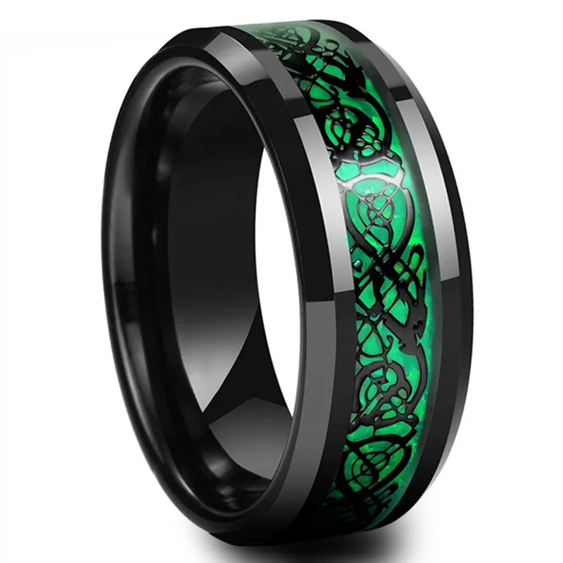 Men's Tungsten Celtic Dragon Wedding Band - Stainless Steel Ring with Optional Colors & Sizes