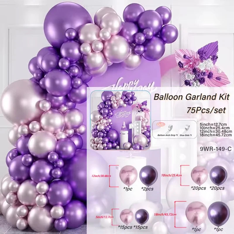 75pcs Metallic Pink Purple Balloon Garland Kit for Wedding Party Decorations