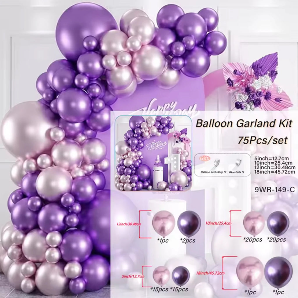 75pcs Metallic Pink Purple Balloon Garland Kit for Wedding Party Decorations