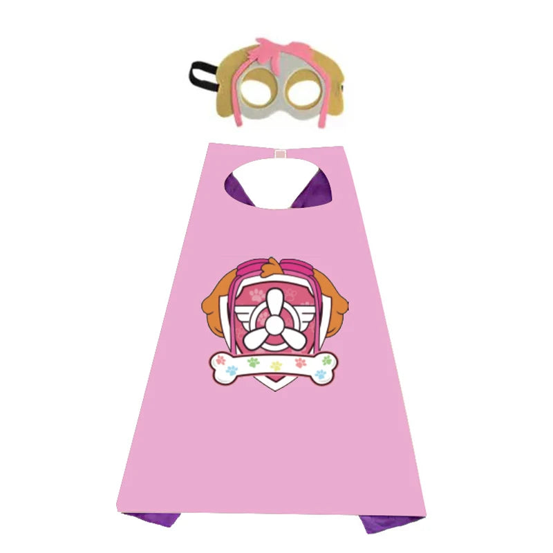 Kids Dog Patrol Cosplay Cape & Eye Mask Set - Satin Costume for Halloween & Play