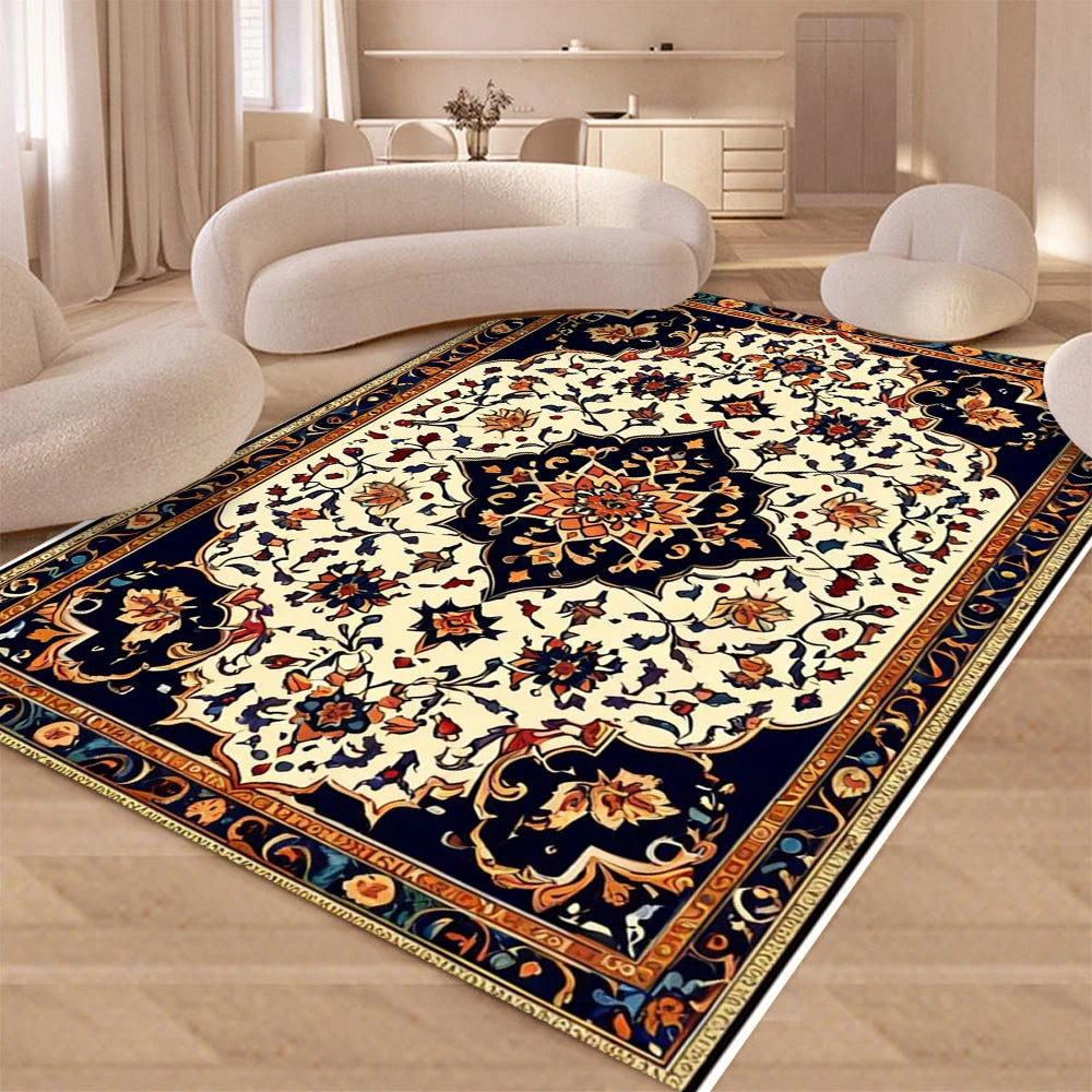 Persian Style Area Rug with Floral Pattern Anti-Slip Floor Mat for Living Room & Bedroom