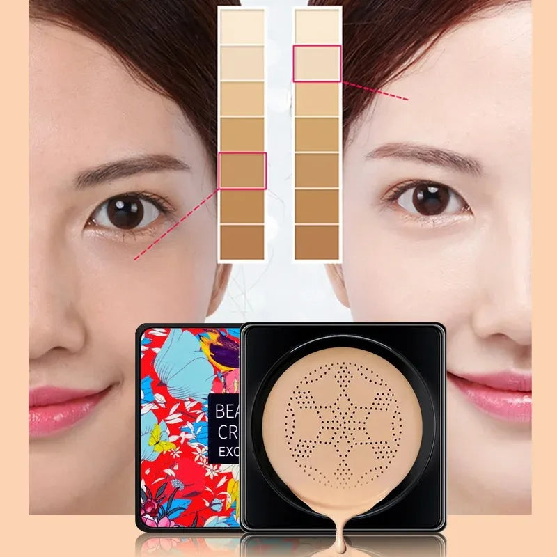 Waterproof CC Cream Foundation with Mushroom Puff - Brightening Face Makeup