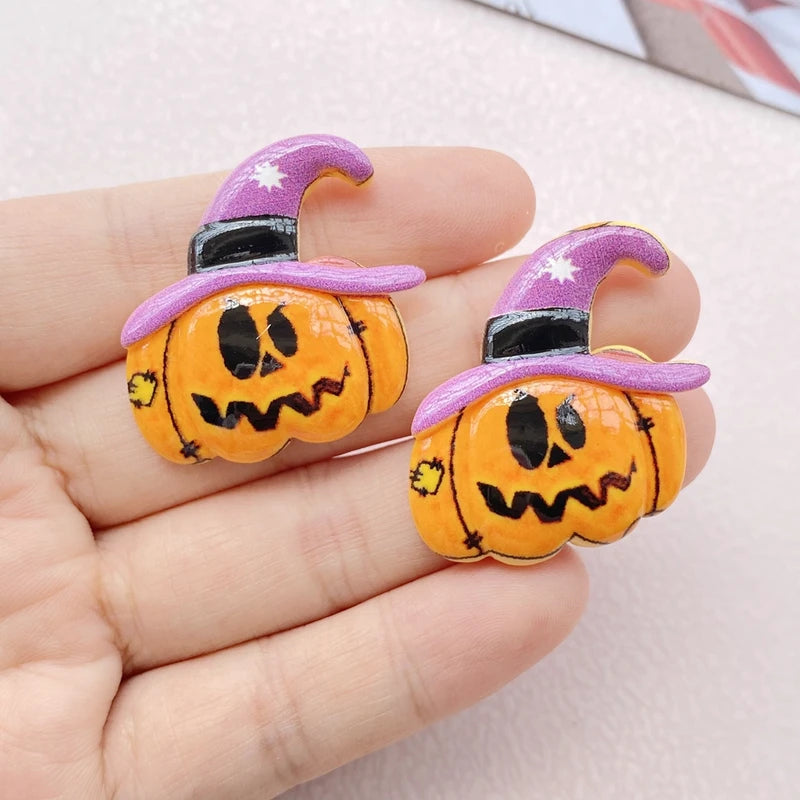 Colorful Halloween Pumpkin Ghost Bat Resin Scrapbook DIY Jewelry Hairpin Decor Set - 10 Pieces