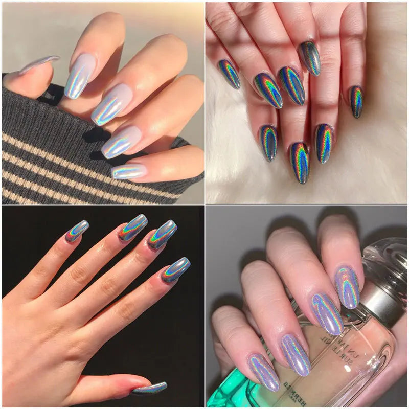 Holographic Nail Art Glitter Powder Set - Ultra-Fine Laser Chrome Pigment 0.5g Each