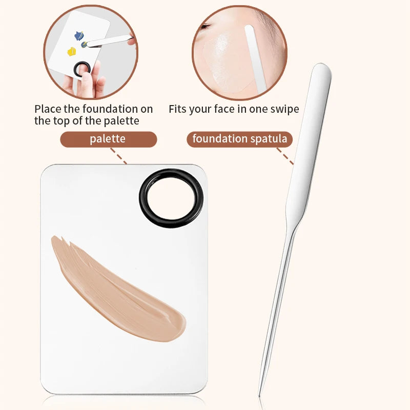 Stainless Steel Foundation Brush and Paddle Set - Makeup Tool Kit for Face & Concealer